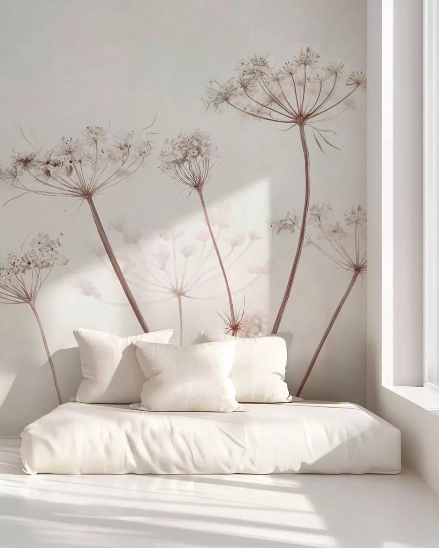 wall murals Dried umbels on light minimal background w05543