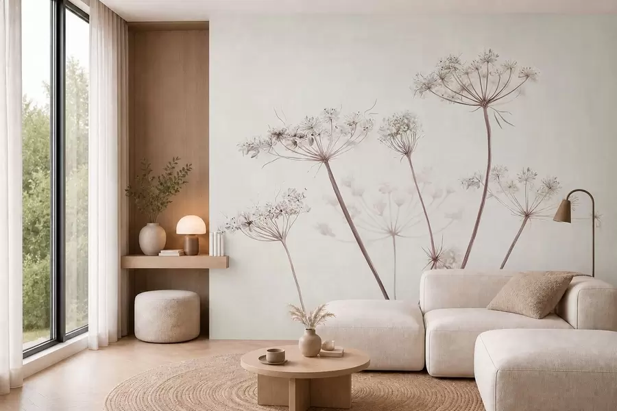wall murals Dried umbels on light minimal background w05543