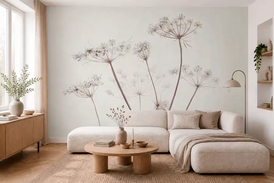 peintures murales Ombelles séchées sur un fond clair et épuré w05543