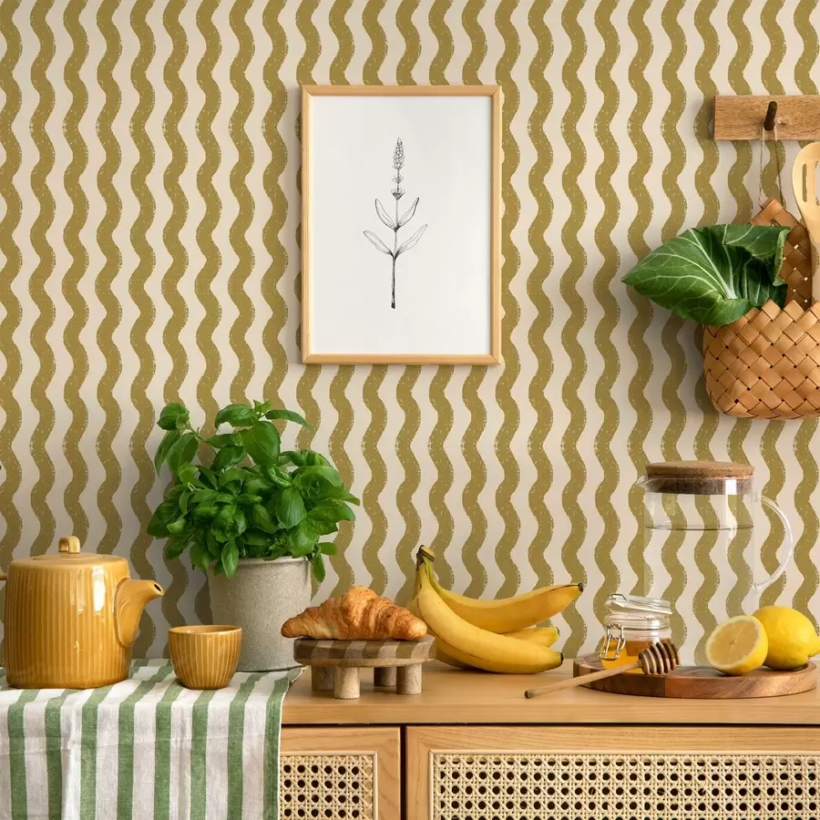 Wall Mural Photo Wallpaper Wavy yellow pattern on cream background a01188v5