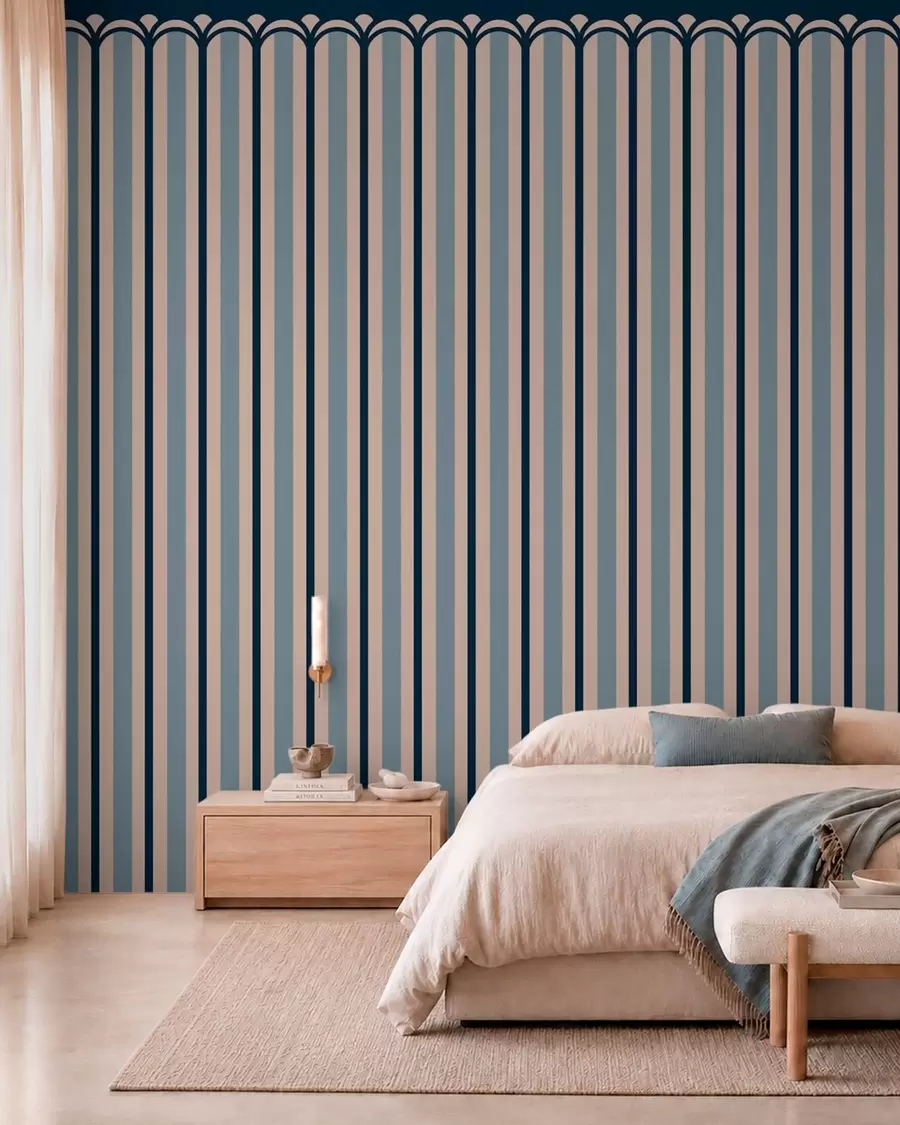 Wall Mural Photo Wallpaper Vertical ornament in cream and blue tones w05610