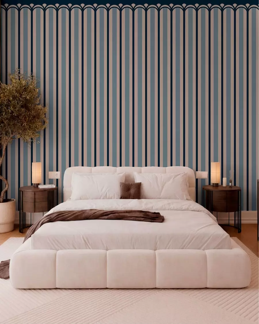 peintures murales Ornement vertical dans des tons crème et bleu w05610