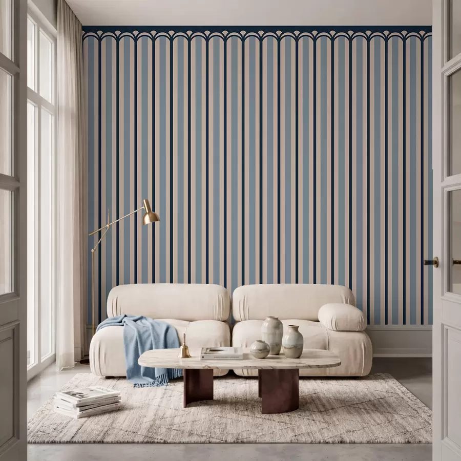 Wall Mural Photo Wallpaper Vertical ornament in cream and blue tones w05610