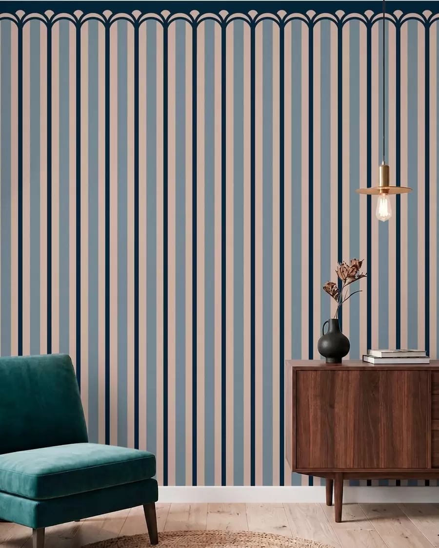 peintures murales Ornement vertical dans des tons crème et bleu w05610