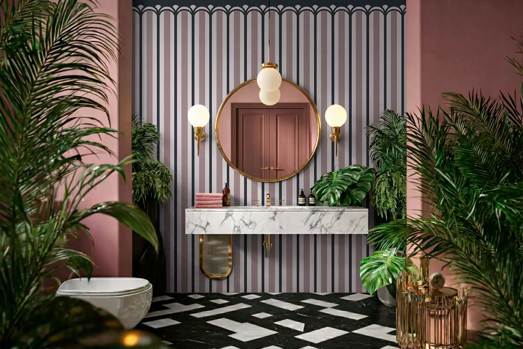 Wall Mural Photo Wallpaper Vertical ornament in pink and gray shades w05610v1