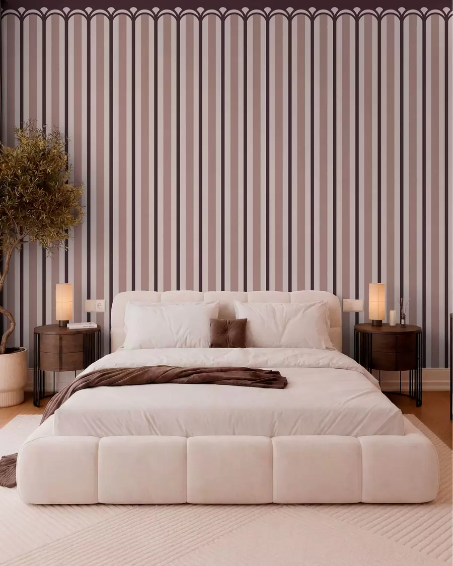 wall murals Vertical ornament in cream and plum tones w05610v2