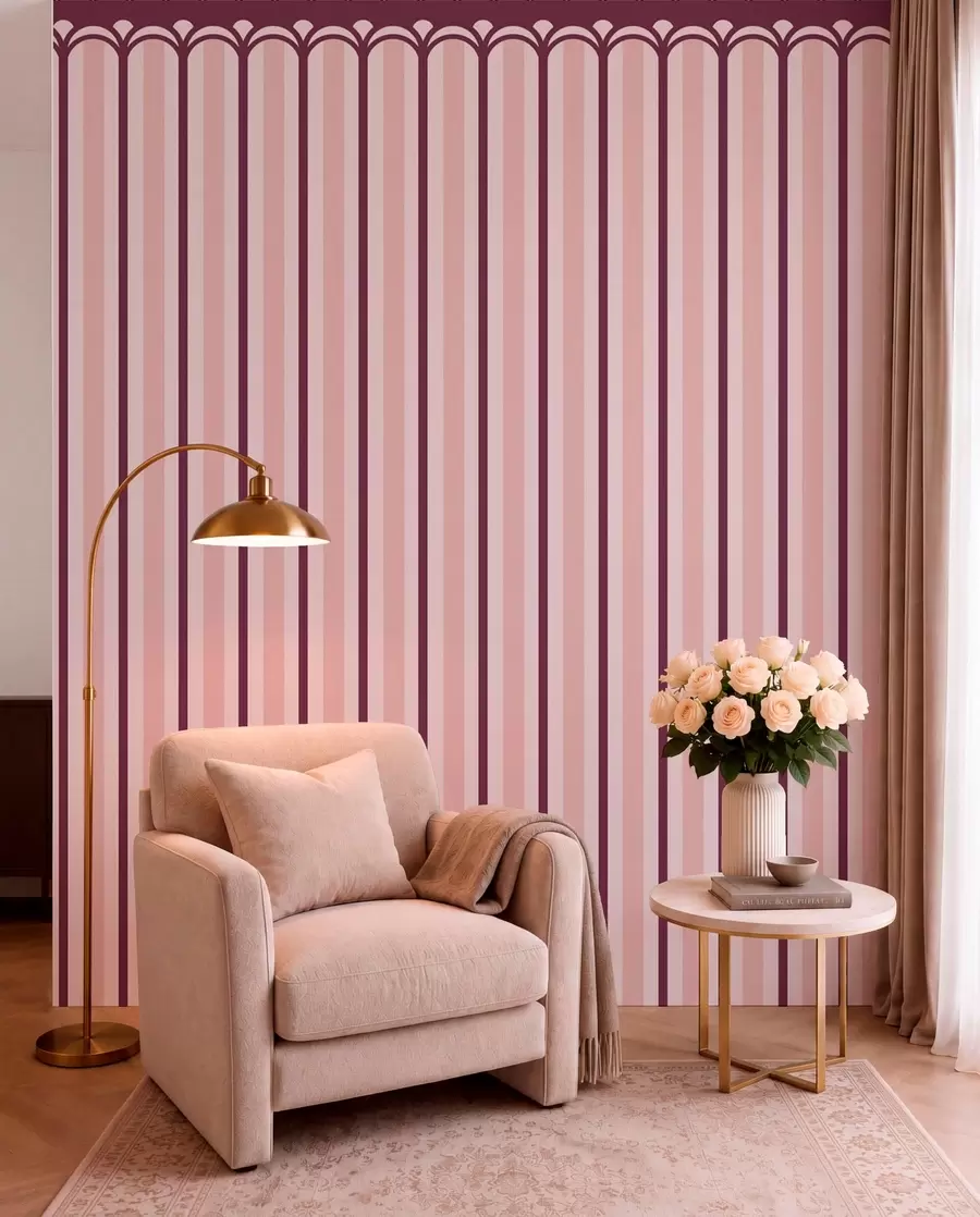 peintures murales Ornement vertical dans des tons roses et bordeaux w05610v4