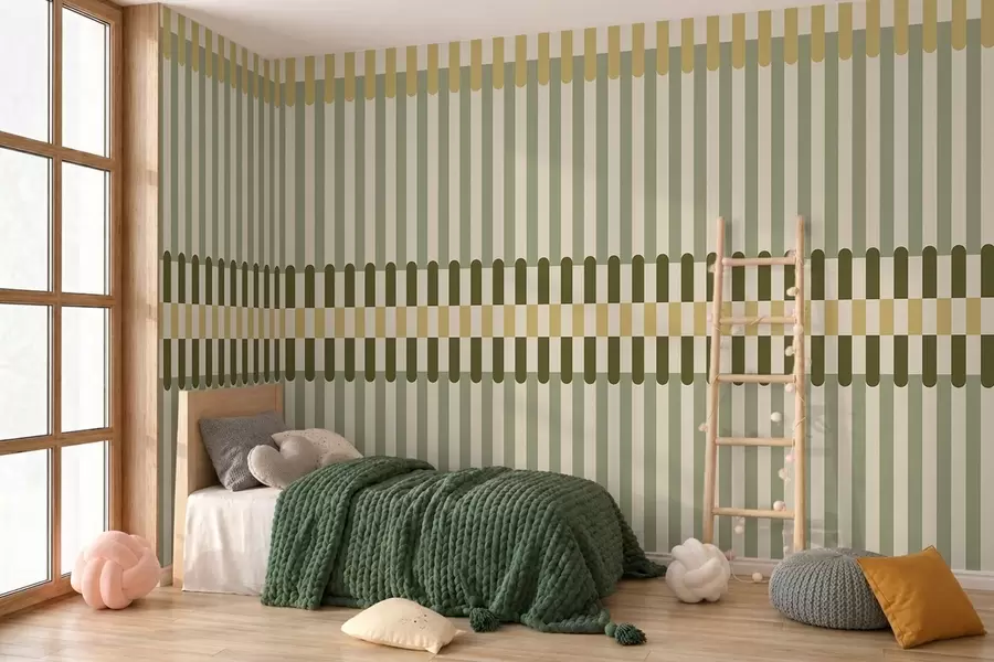 peintures murales Motif rayé dans des tons verts et sable w05150