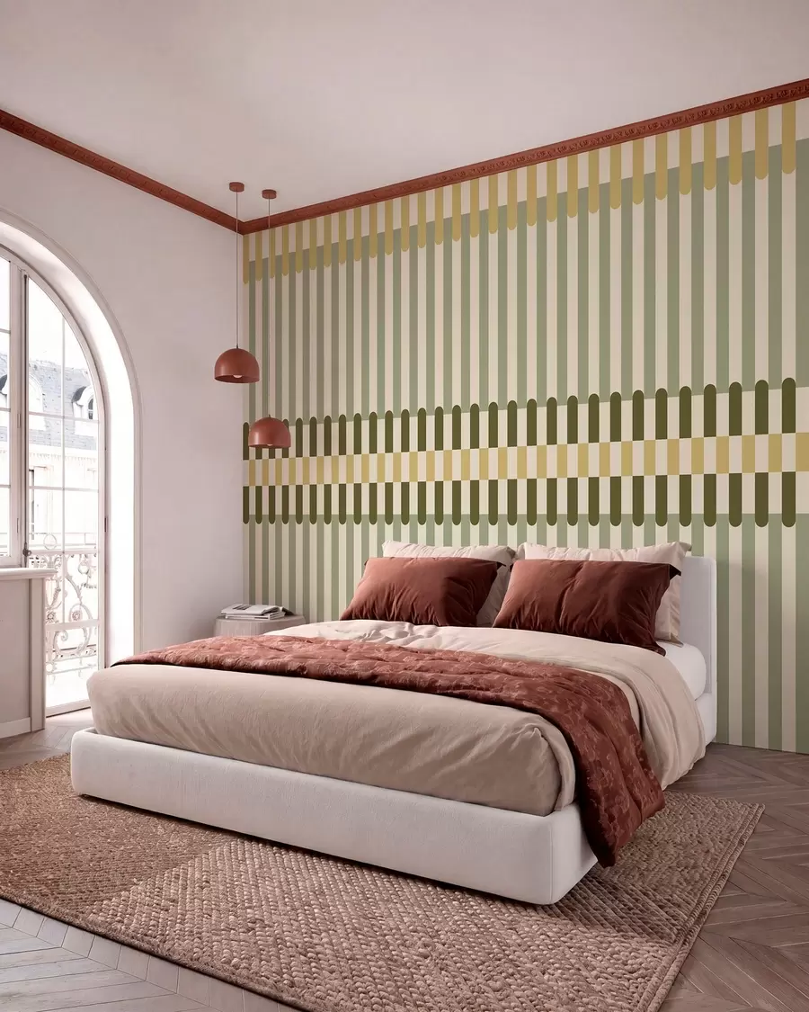 Wall Mural Photo Wallpaper Striped pattern in green and sand tones w05150