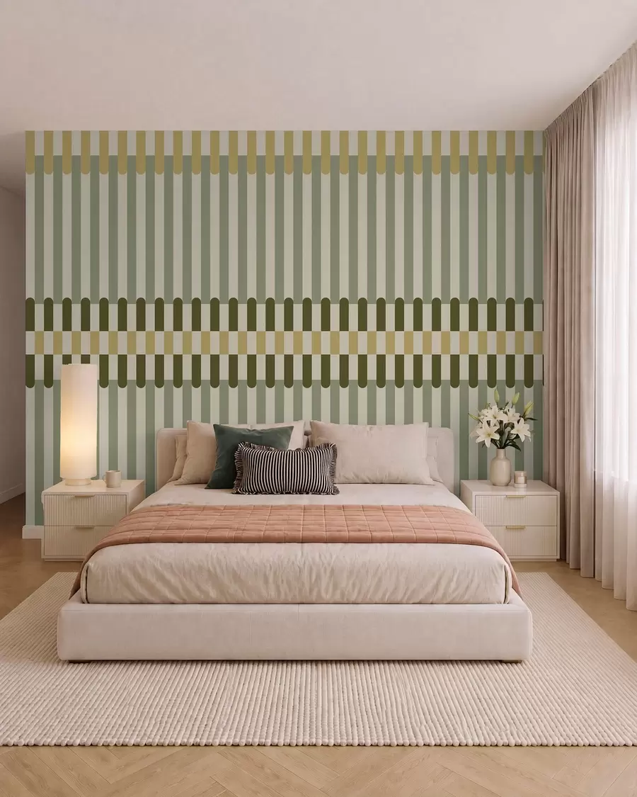 Wall Mural Photo Wallpaper Striped pattern in green and sand tones w05150