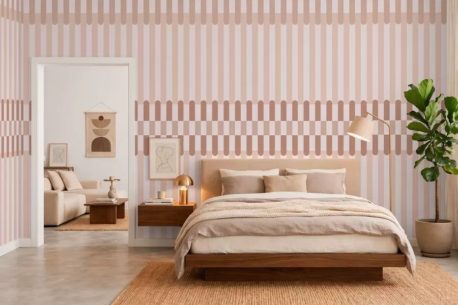 murales Estampado a rayas en tonos rosa claro w05150v1