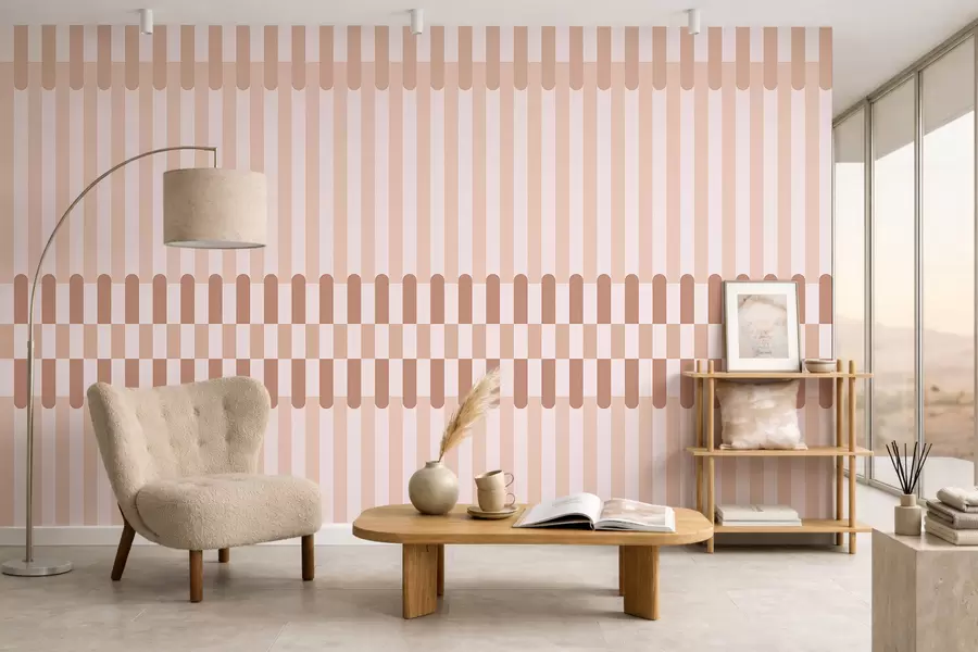 murales Estampado a rayas en tonos rosa claro w05150v1