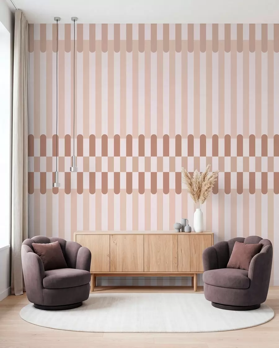 peintures murales Motif rayé dans des tons rose pâle w05150v1