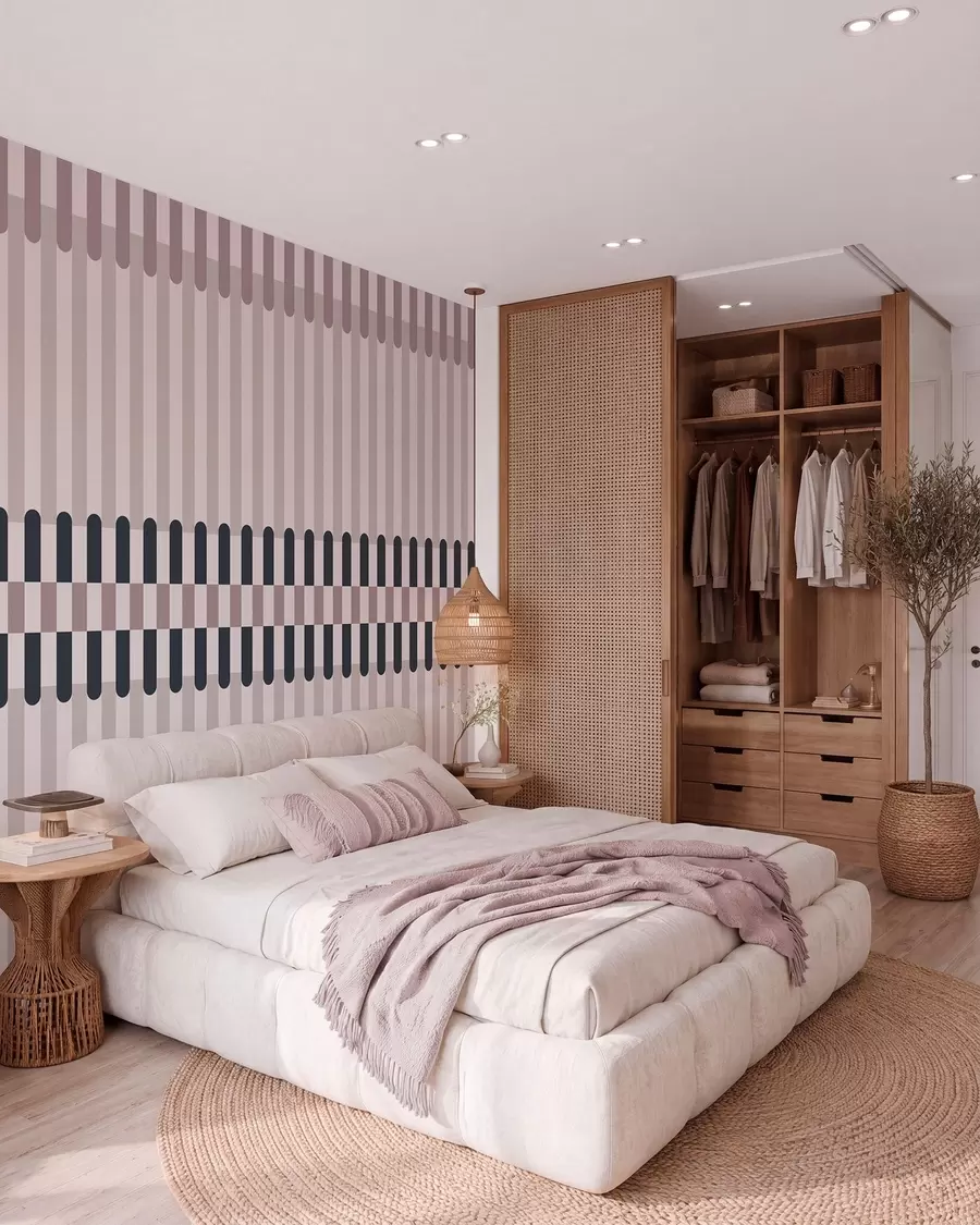 Wall Mural Photo Wallpaper Striped pattern in cream and dark blue tones w05150v2