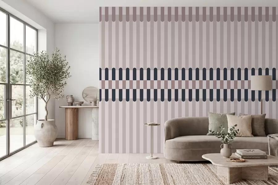 wall murals Striped pattern in cream and dark blue tones w05150v2
