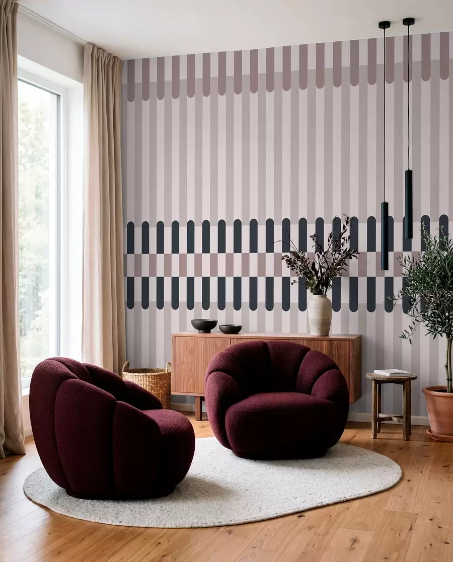 Wall Mural Photo Wallpaper Striped pattern in cream and dark blue tones w05150v2