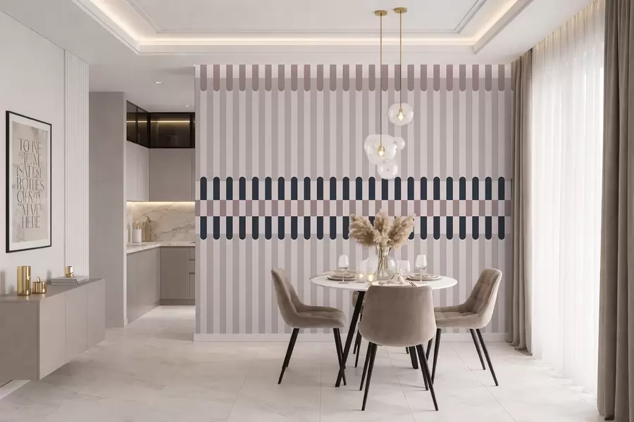 Wall Mural Photo Wallpaper Striped pattern in cream and dark blue tones w05150v2