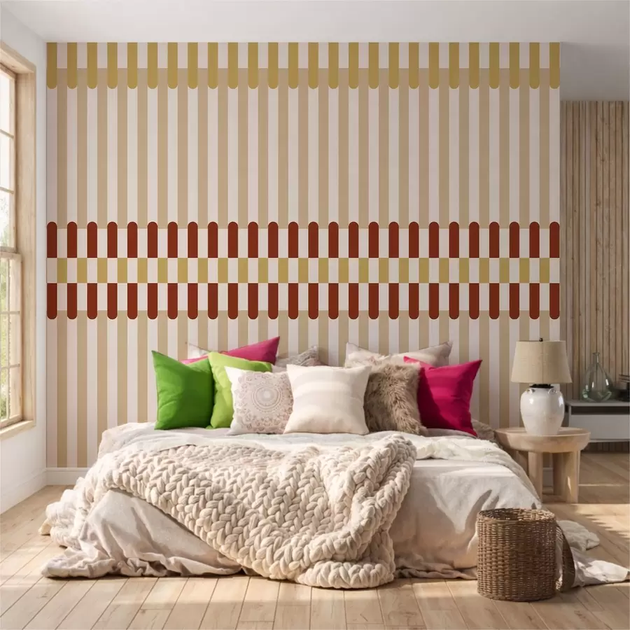 murais de parede Padrão às riscas em tons de bege e terracota w05150v3