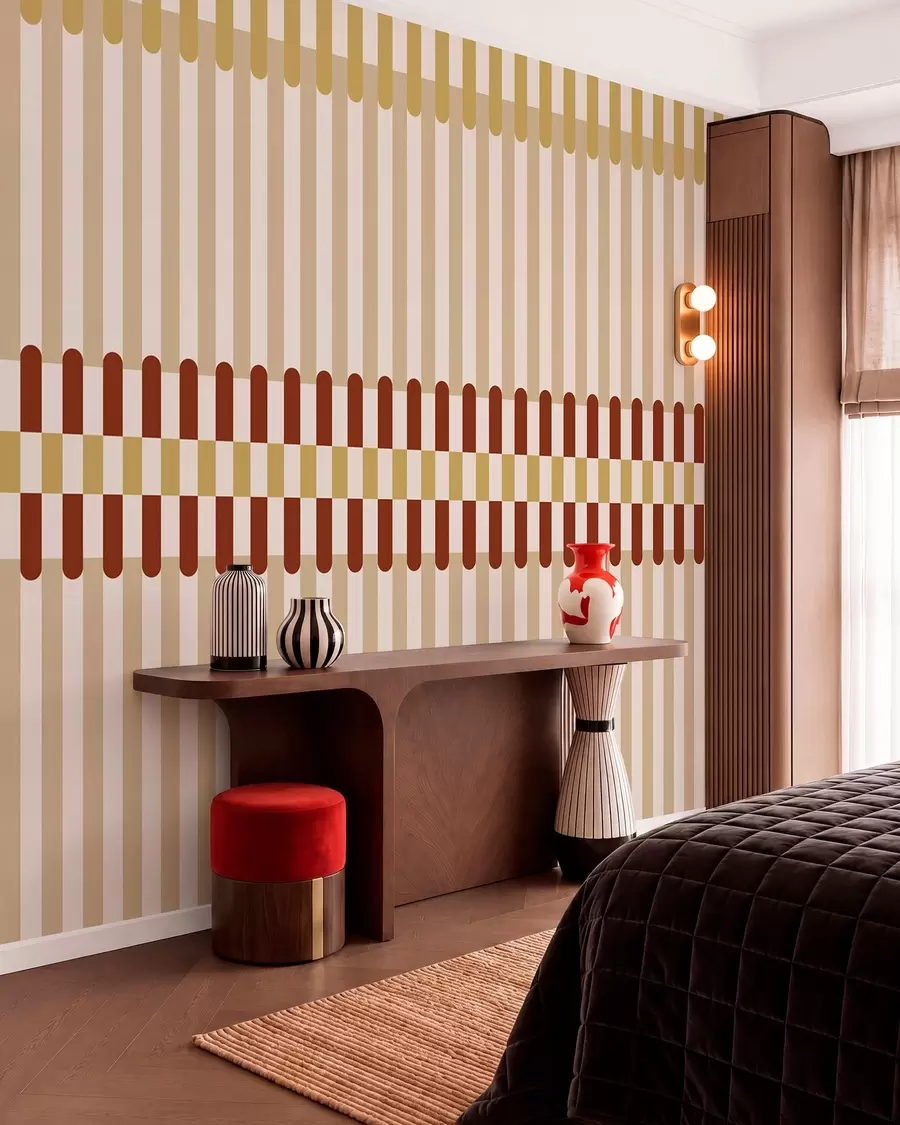 wall murals Striped pattern in beige and terracotta tones w05150v3