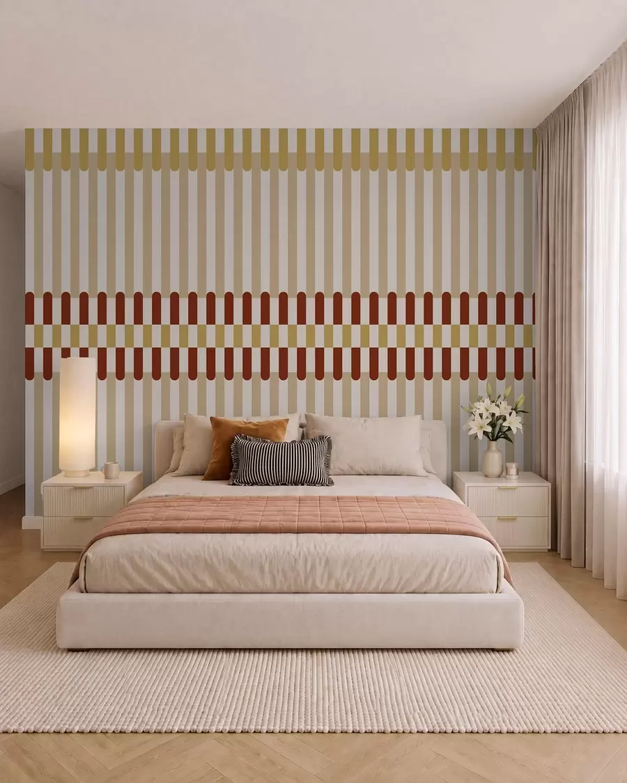Wall Mural Photo Wallpaper Striped pattern in beige and terracotta tones w05150v3