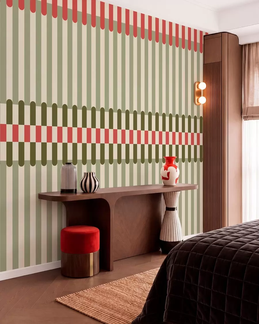 Wall Mural Photo Wallpaper Striped pattern in green and coral tones w05150v4
