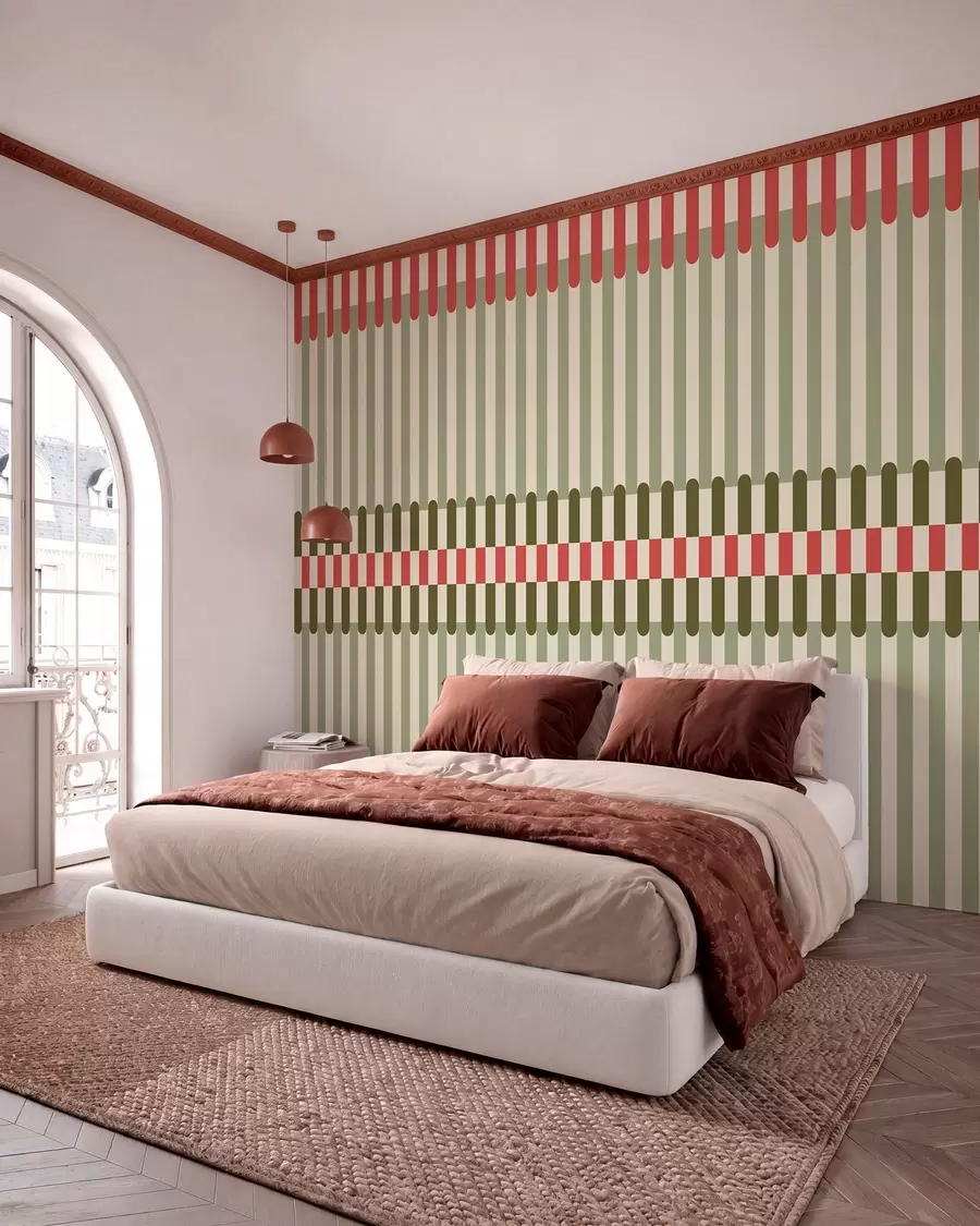 Wall Mural Photo Wallpaper Striped pattern in green and coral tones w05150v4