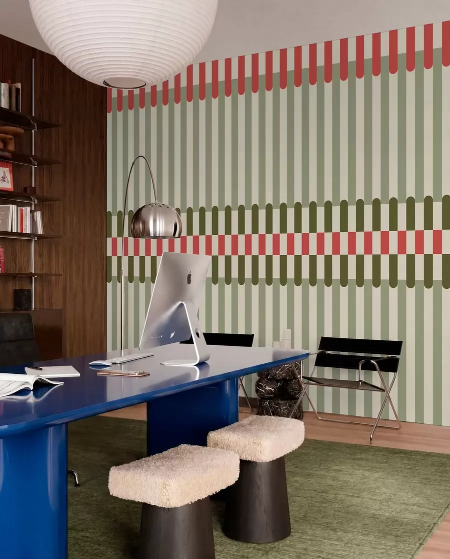 Wall Mural Photo Wallpaper Striped pattern in green and coral tones w05150v4