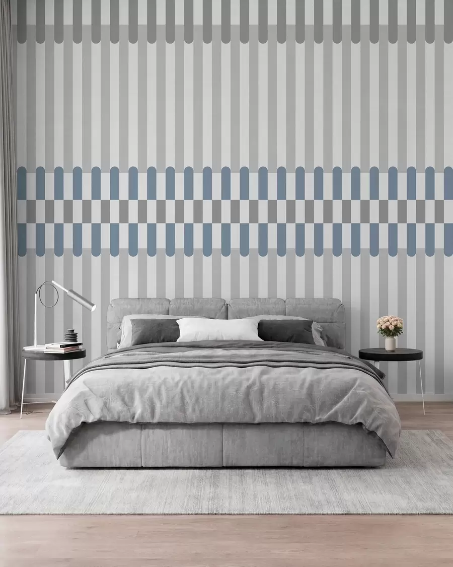 murales Diseño a rayas en tonos grises y azules w05150v6