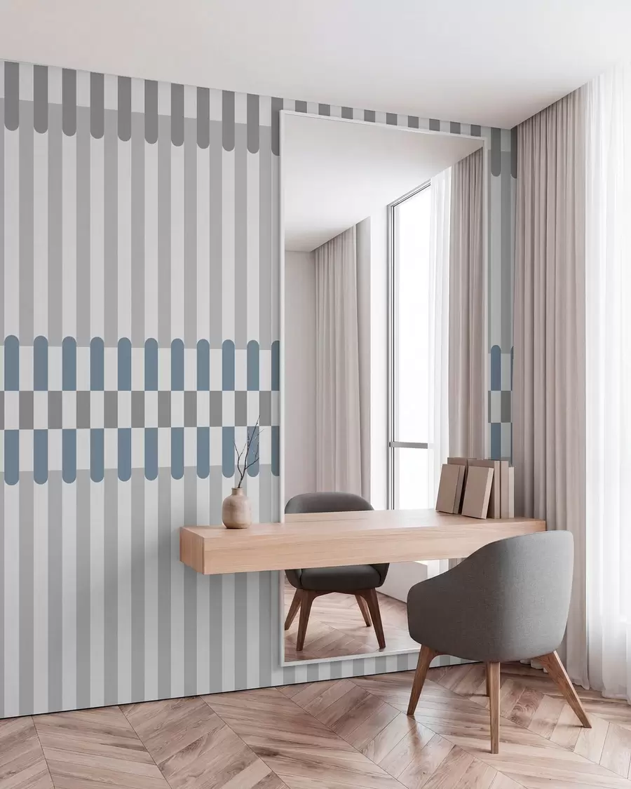 Wall Mural Photo Wallpaper Striped pattern in gray and blue tones w05150v6