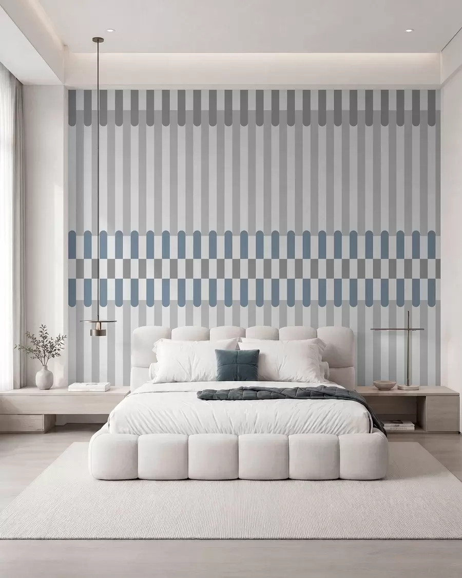 peintures murales Motif rayé dans les tons gris et bleu w05150v6