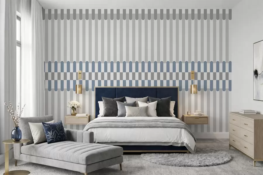 murais de parede Padrão às riscas em tons de cinzento e azul w05150v6