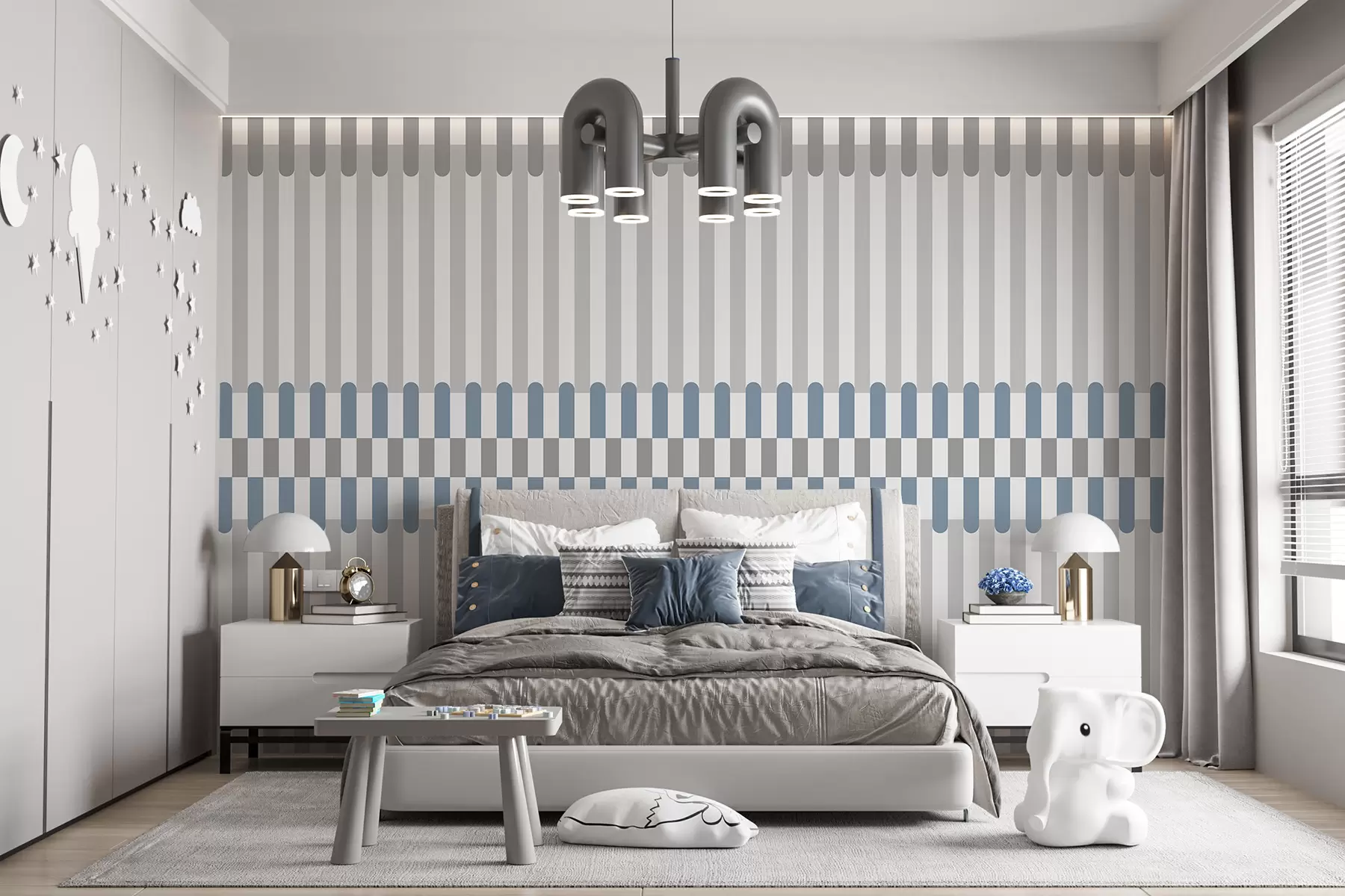 Wall Mural Photo Wallpaper Striped pattern in gray and blue tones w05150v6
