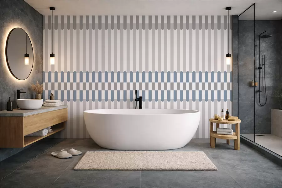 murais de parede Padrão às riscas em tons de cinzento e azul w05150v6