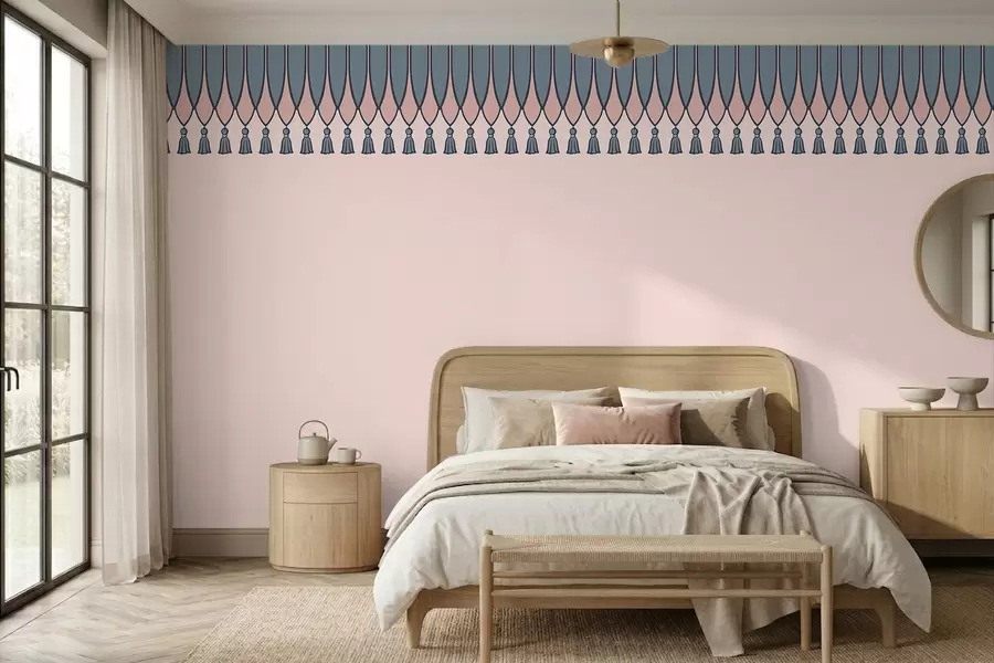 murais de parede Borda decorativa com borlas em tons de rosa e azul w05544