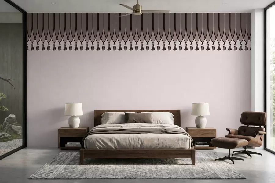wall murals Decorative border with tassels in lilac tones w05544v1