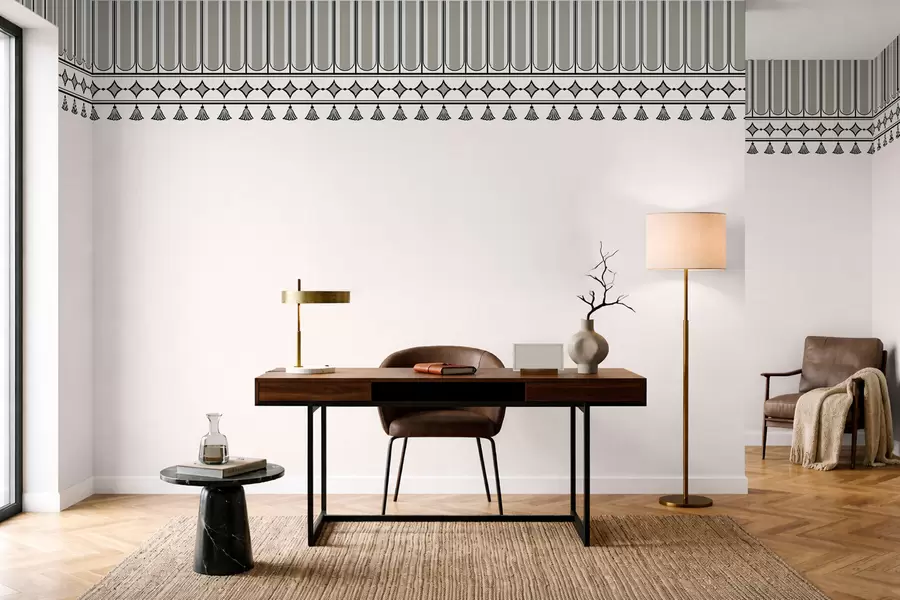 wall murals Decorative border with tassels in green and gray shades w05544v2