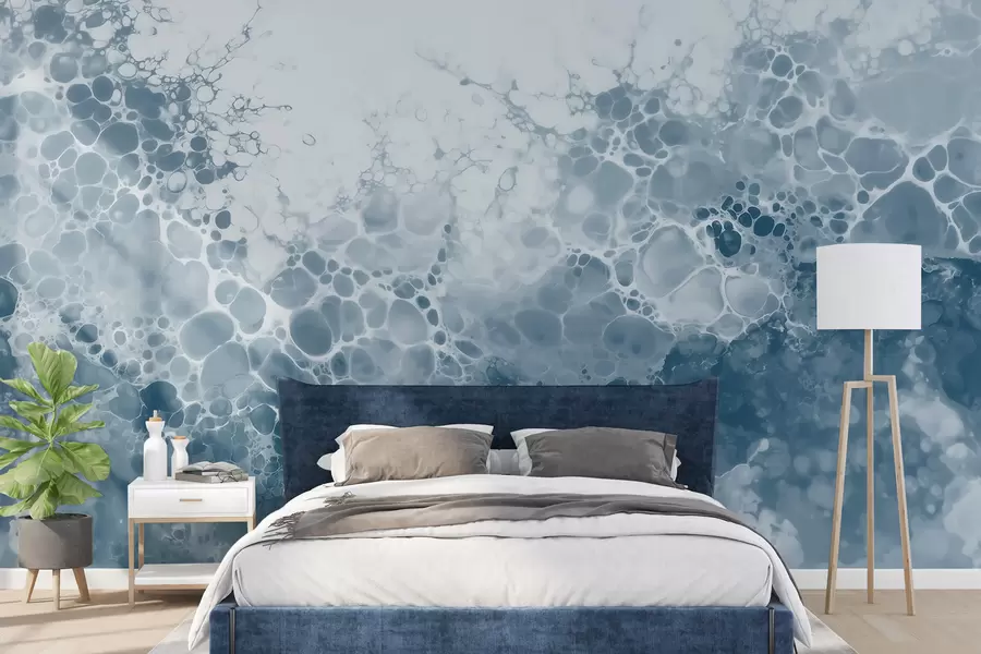 peintures murales Une abstraction bleue aérienne avec des bulles, dans un style aquarelle w09673