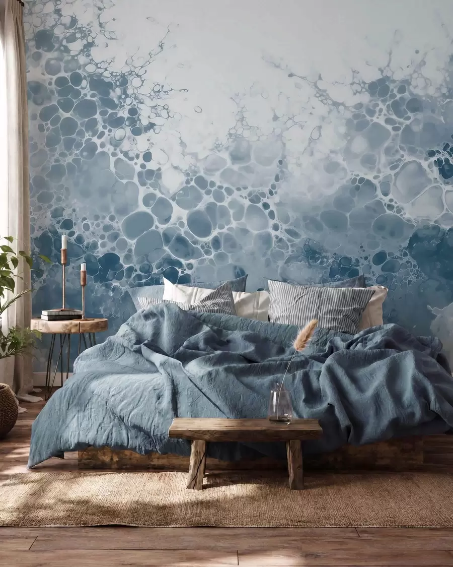 peintures murales Une abstraction bleue aérienne avec des bulles, dans un style aquarelle w09673