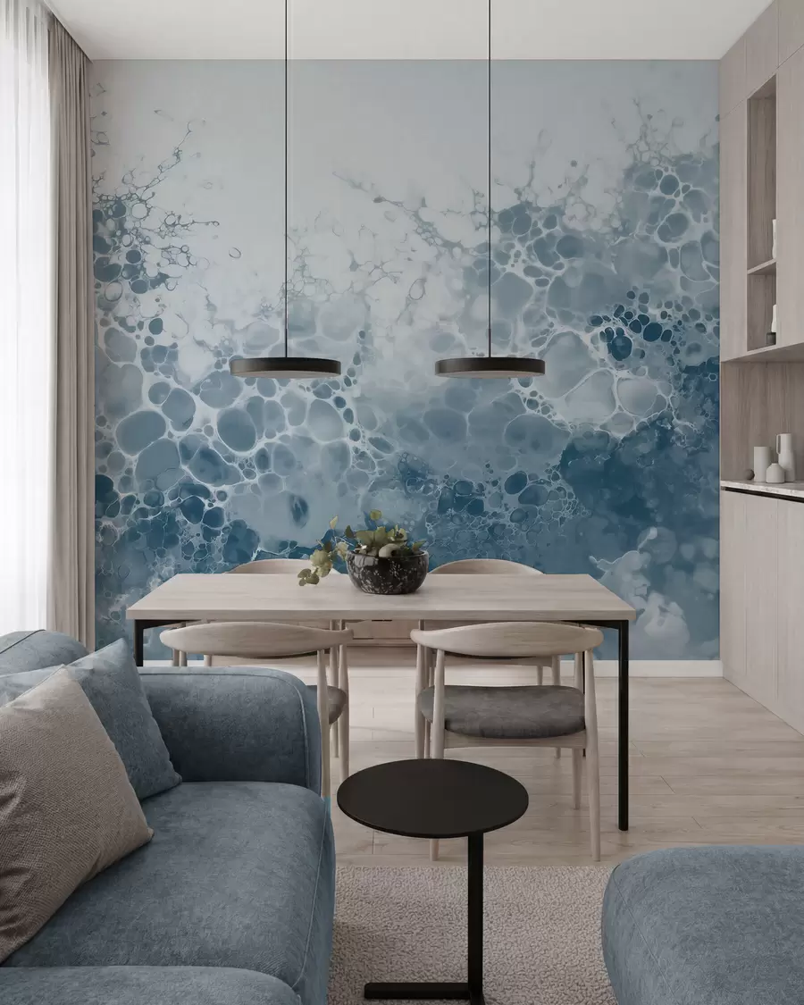 wall murals Airy blue abstraction with bubbles in watercolor style w09673