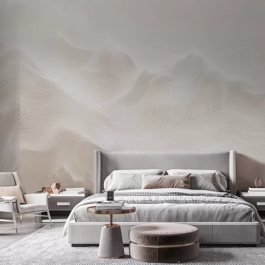 Wall Mural Photo Wallpaper Abstract wavy mountains in a beige palette in minimalist style w09713