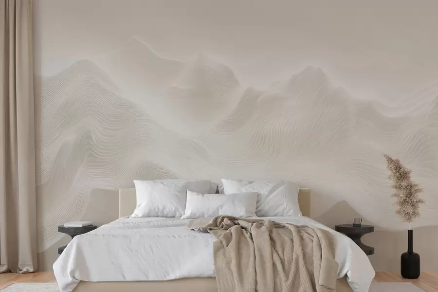 murais de parede Montanhas abstratas onduladas numa paleta de tons bege, em estilo minimalista w09713