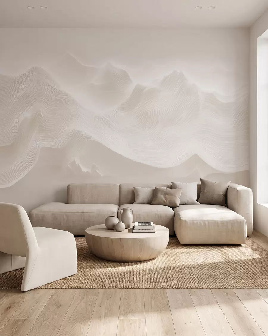 Wall Mural Photo Wallpaper Abstract wavy mountains in a beige palette in minimalist style w09713