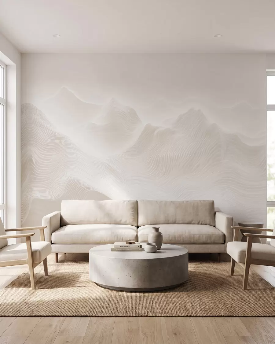 wall murals Abstract wavy mountains in a beige palette in minimalist style w09713