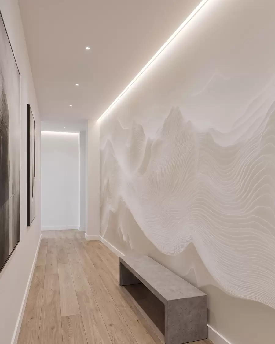 murales Montañas onduladas abstractas en tonos beige, de estilo minimalista w09713