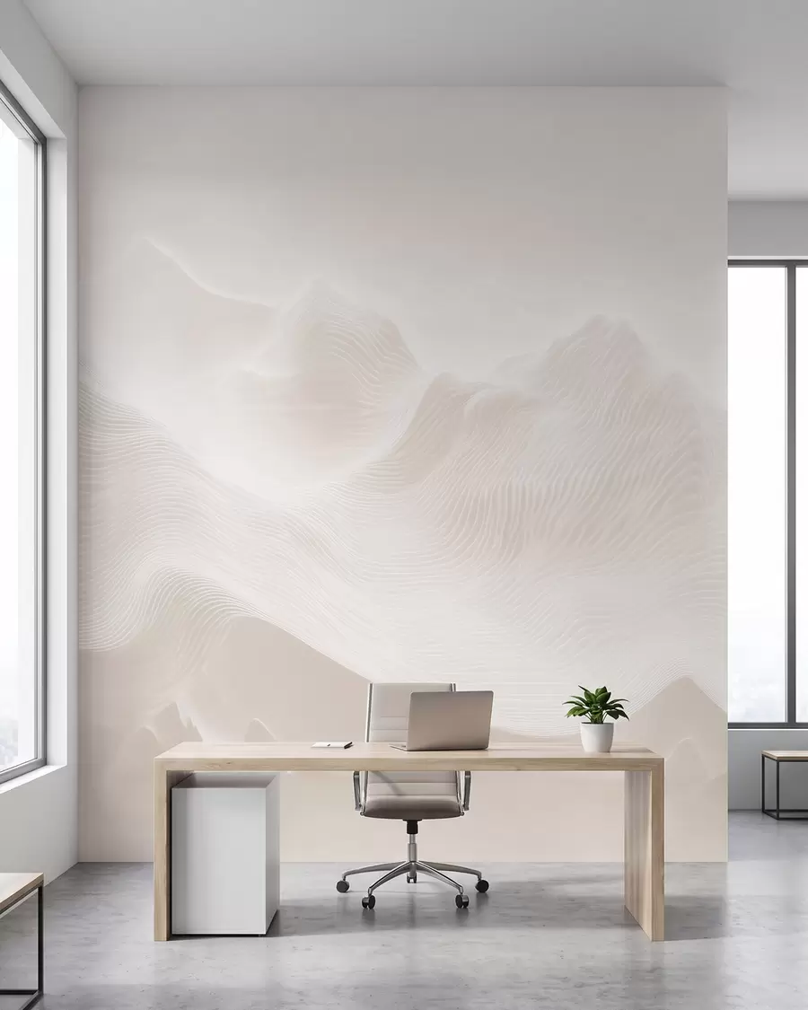 murales Montañas onduladas abstractas en tonos beige, de estilo minimalista w09713