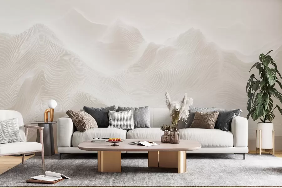 murales Montañas onduladas abstractas en tonos beige, de estilo minimalista w09713