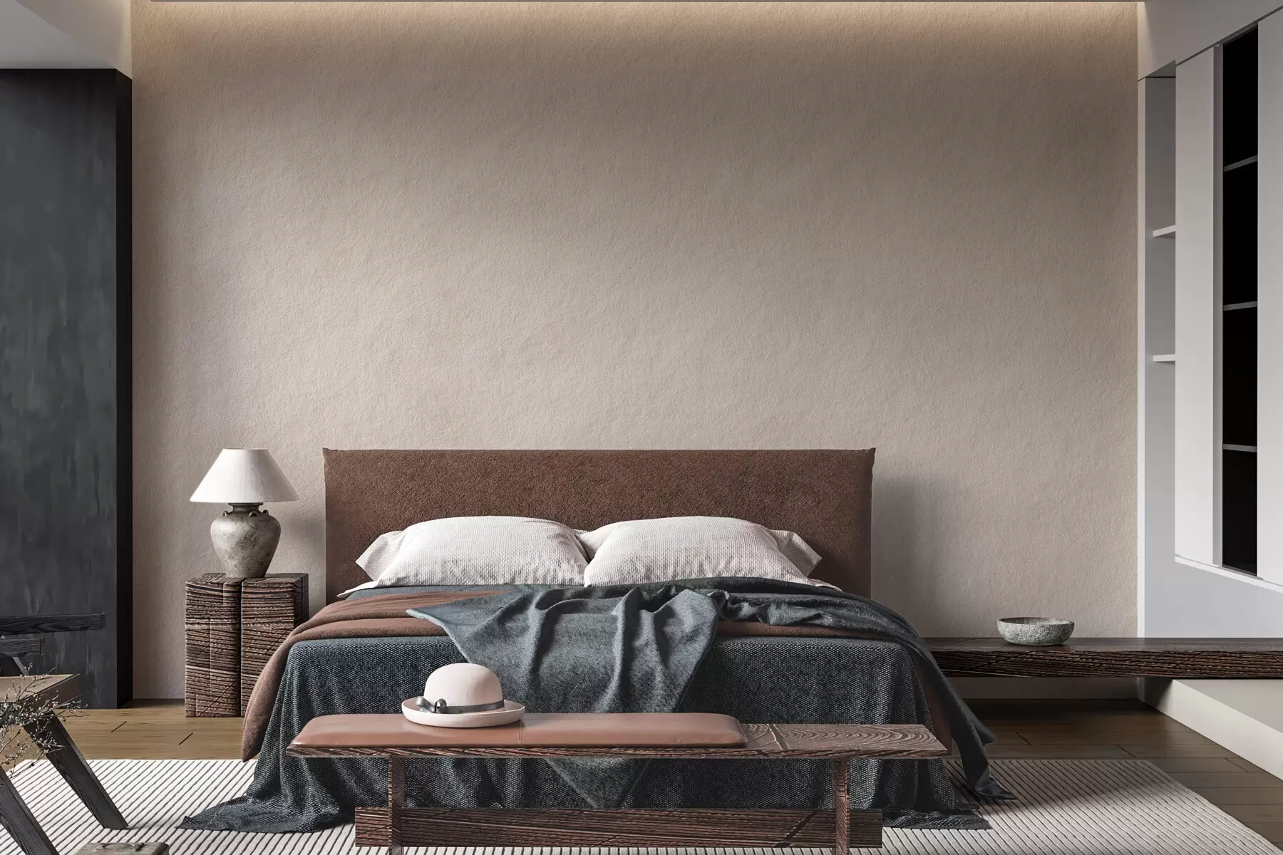 murales Fondo beige claro con efecto de yeso decorativo, estilo minimalista, textura de piedra w09800
