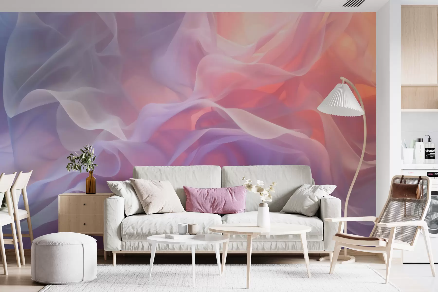 Wall Mural Photo Wallpaper Airy abstraction with translucent waves in a pink-lilac palette w09851