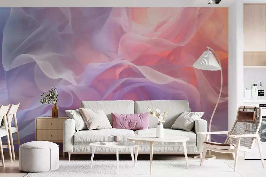 peintures murales Une abstraction aérienne aux vagues translucides dans une palette rose-lilas w09851