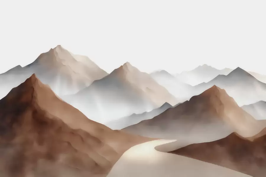Wall Mural Photo Wallpaper Misty mountain peaks in a beige-brown palette in watercolor style w09857